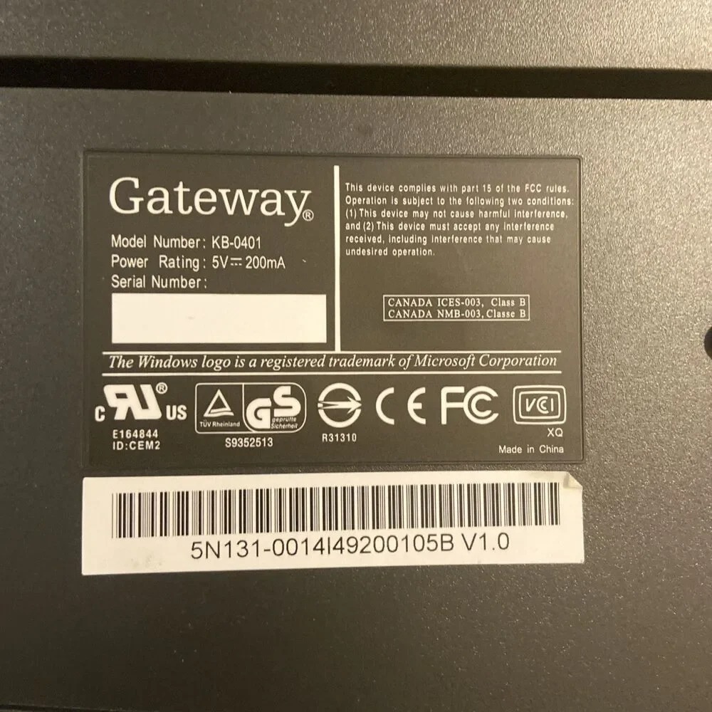 Gateway Keyboard KB-0401 Black Wired w/ PS2 Connector & Mouse Vintage